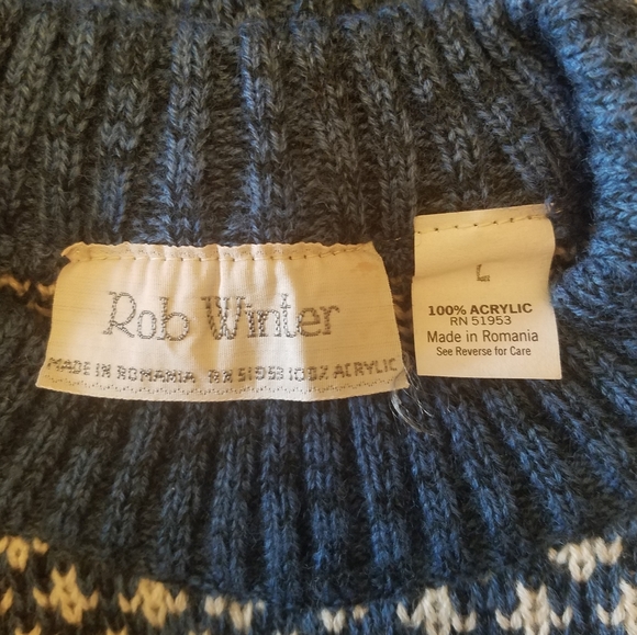 Vintage Mens 80s Fair Isle Knit Ski  Sweater Sz. Lg Rob Winter Cozy Grandpa - Picture 6 of 10